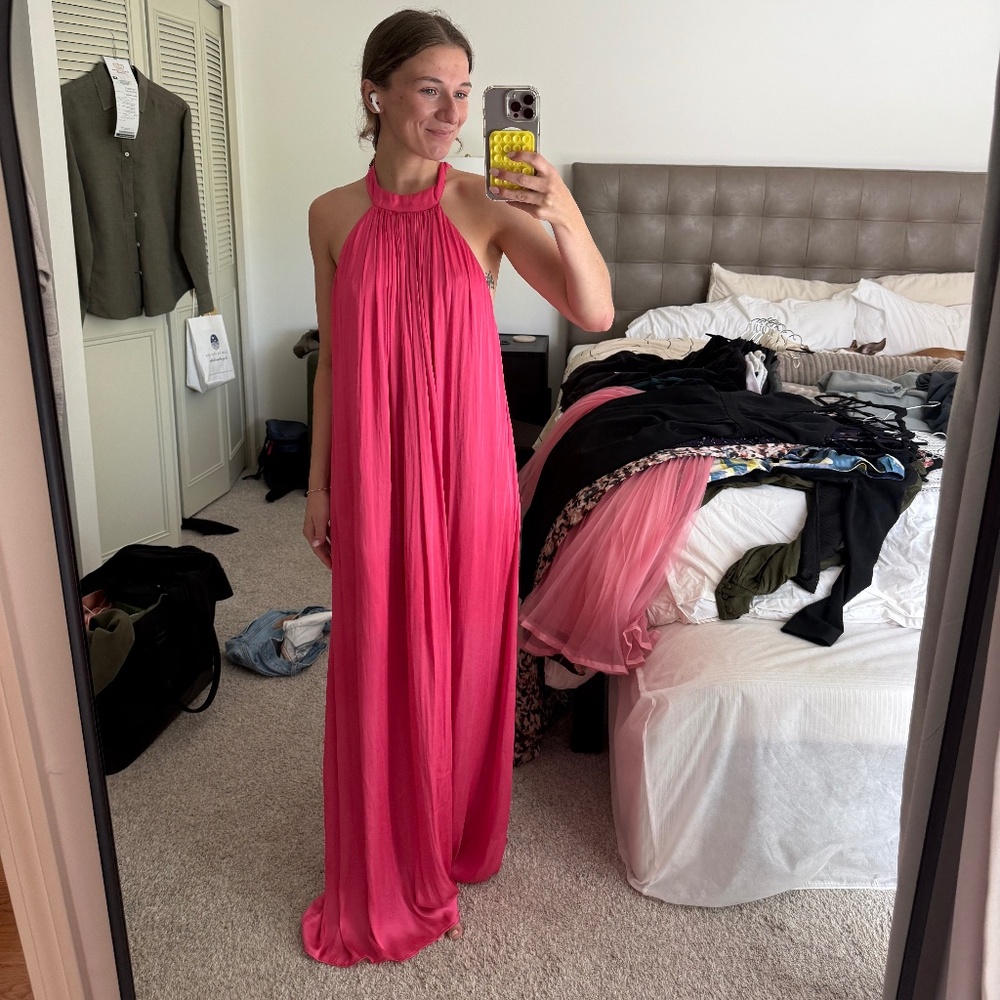 Strut & Bolt Hot Pink Maxi Dress with Open / Low Back